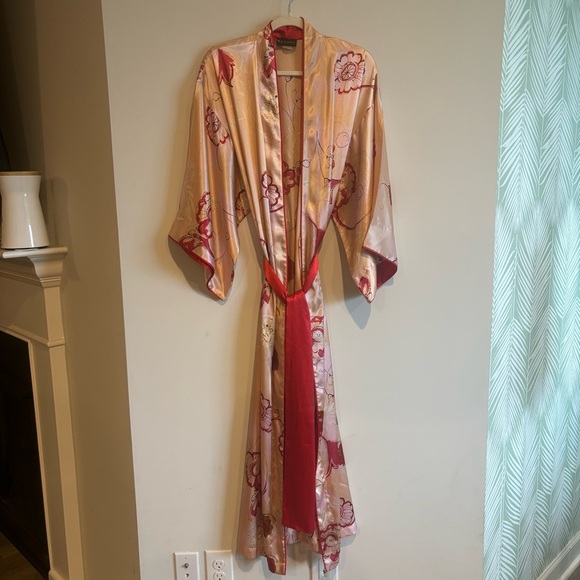 Natori Light Pink Floral Satin Kimono Robe Small Intimates Sleepwear - Picture 7 of 12